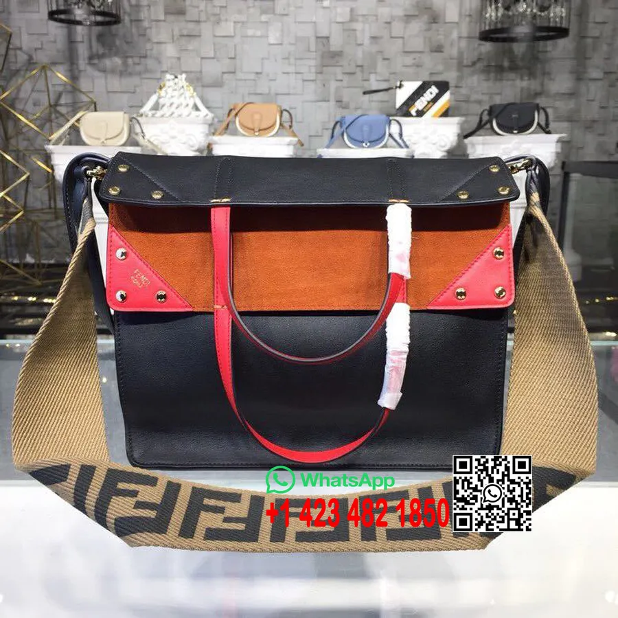 Fendi Flip Bag 30cm Kulit Anak Sapi Koleksi Musim Semi/musim Panas 2019, Hitam/merah