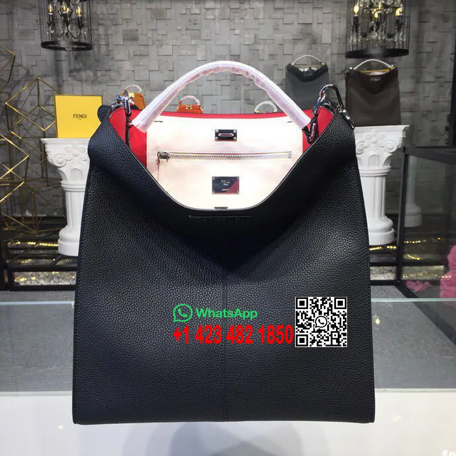 Fendi Peekaboo X-Lite Fit FF Logo Bag 36Cm Romano Kulit Kambing Koleksi Musim Semi/Musim Panas 2019, Hitam