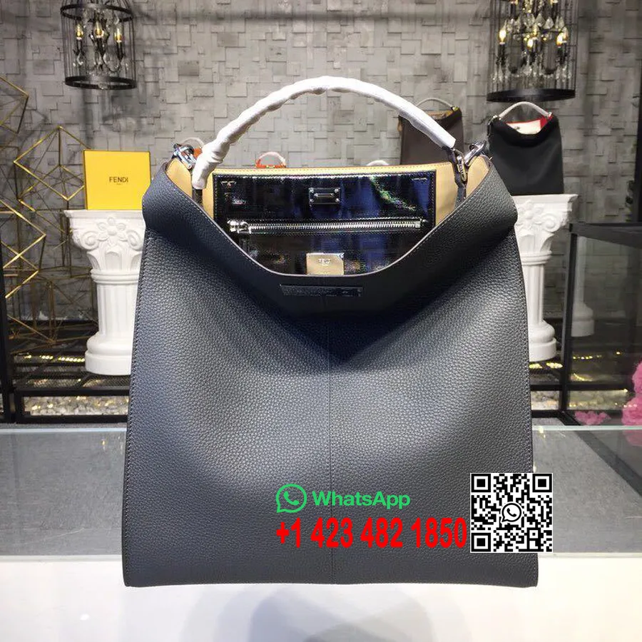 Fendi Peekaboo X-Lite Fit FF Logo Bag 36Cm Romano Kulit Kambing Koleksi Musim Semi/Musim Panas 2019, Abu-abu Muda