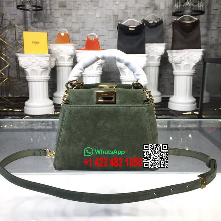 Fendi Mini Peekaboo Bag 20Cm Kulit Suede Koleksi Musim Semi/Panas 2019, Hijau