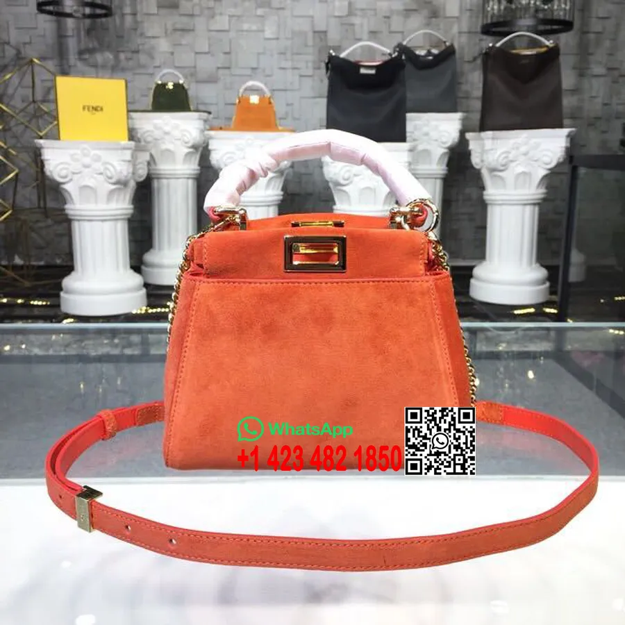 Fendi Mini Peekaboo Bag 20cm Kulit Suede Koleksi Musim Semi/musim Panas 2019, Oranye