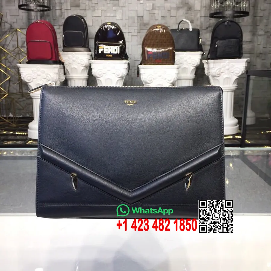 Tas Fendi Bug Mens Clutch 28cm Kulit Anak Sapi Koleksi Musim Semi/musim Panas 2019, Hitam