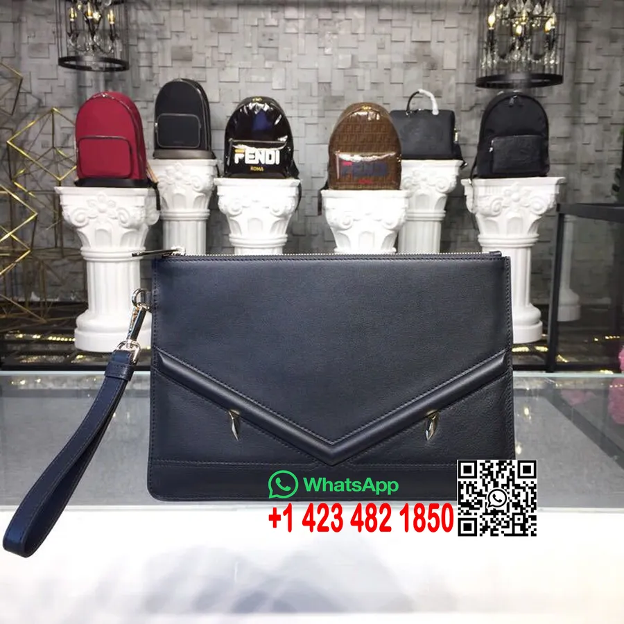 Tas Fendi Bug Mens Clutch 30cm Kulit Anak Sapi Koleksi Musim Semi/musim Panas 2019, Hitam