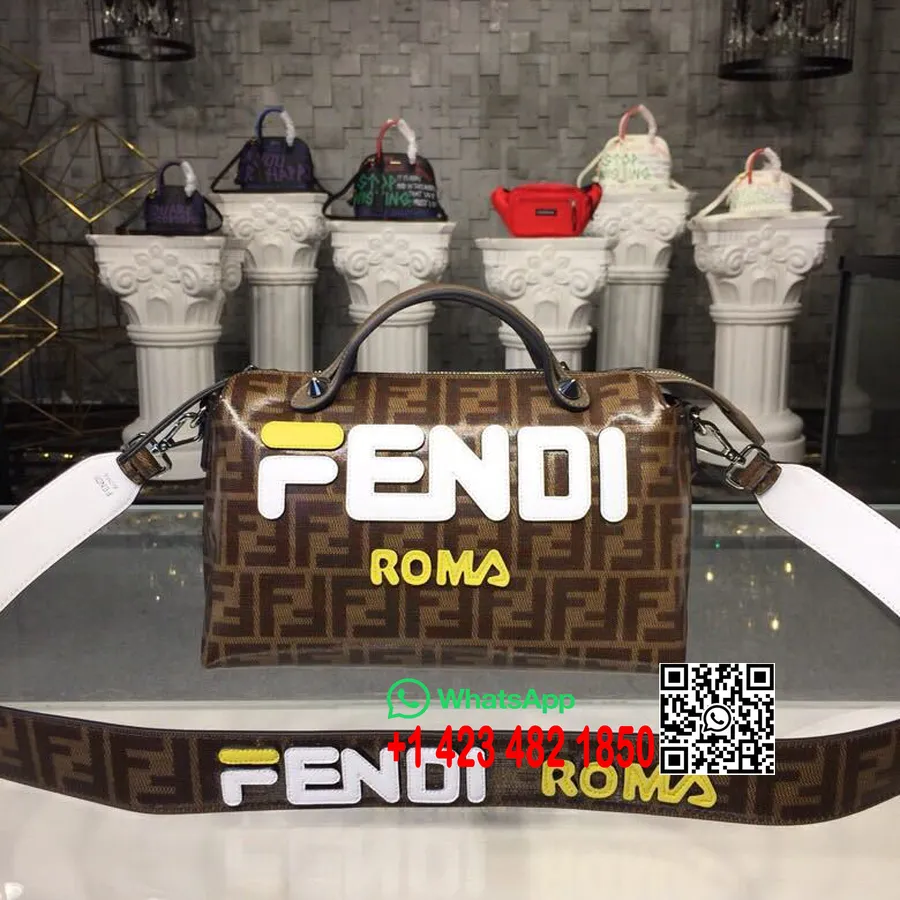 Fendi X Fila Mania Logo By The Way κανονική τσάντα 28cm συλλογή άνοιξη/καλοκαίρι 2019, καφέ