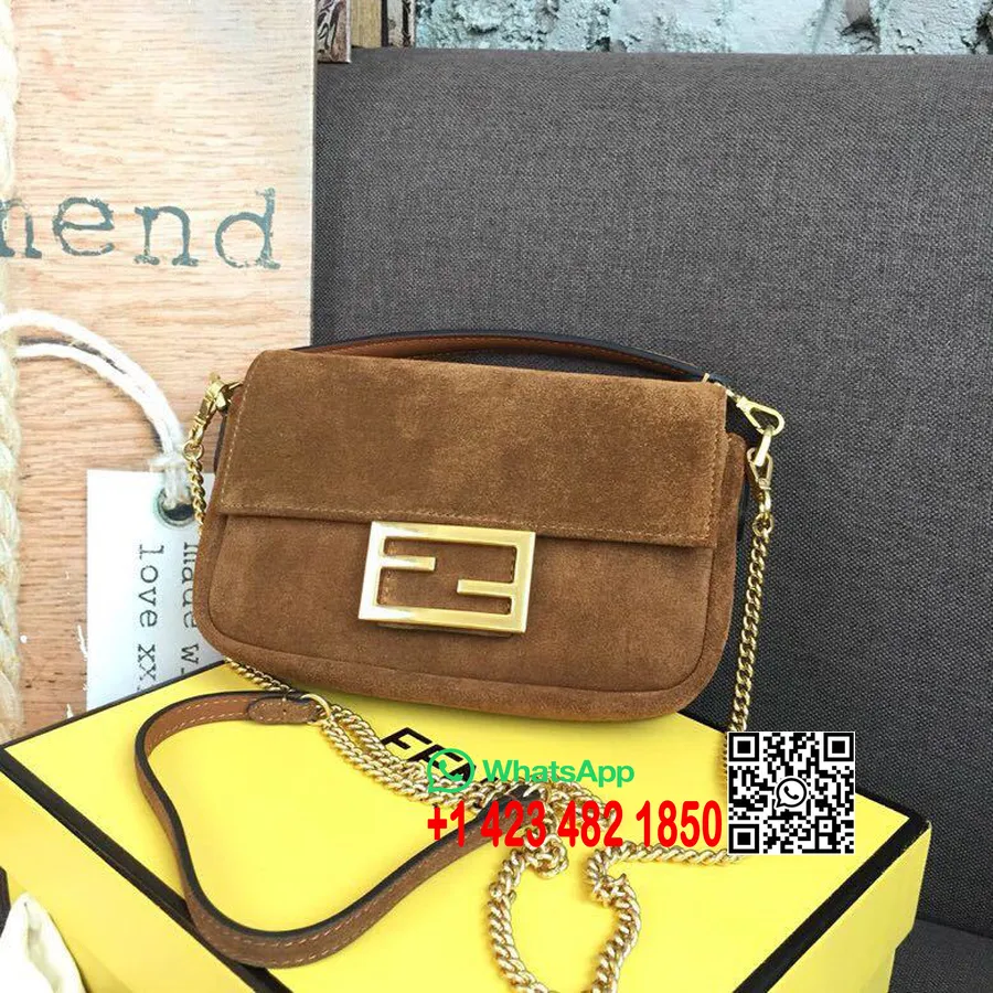 Fendi Mini Stokbroodtas 18cm Suède Leer Lente/zomercollectie 2019, Bruin