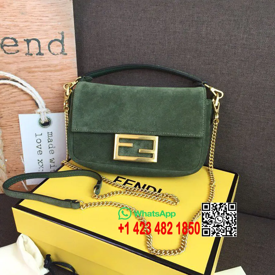 Fendi Mini Baguette Torba 18cm Antilop Kožna Kolekcija Proljeće/ljeto 2019., Zelena