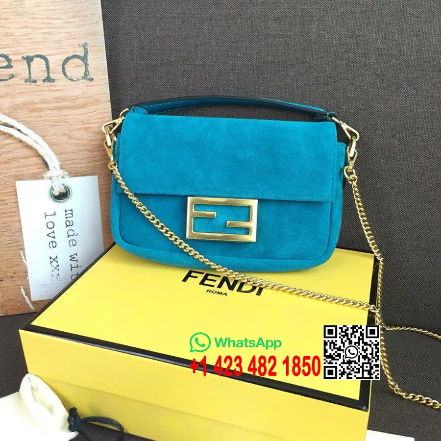 Fendi Mini Baguette Bag 18cm Suede Leather Spring/Summer 2019 Collection, Blue