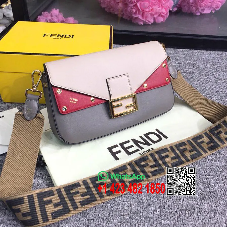 Fendi Baget çanta 28cm Romano Keçi Derisi Ilkbahar/yaz 2019 Koleksiyonu, Beyaz/gri/kırmızı