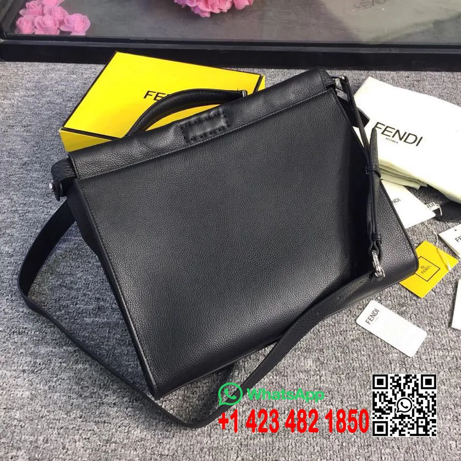 Fendi Peekaboo X-lite Fit Ff Logo Romano δερμάτινη τσάντα από δέρμα κατσίκας 36cm συλλογή άνοιξη/καλοκαίρι 2019, μαύρο/καφέ