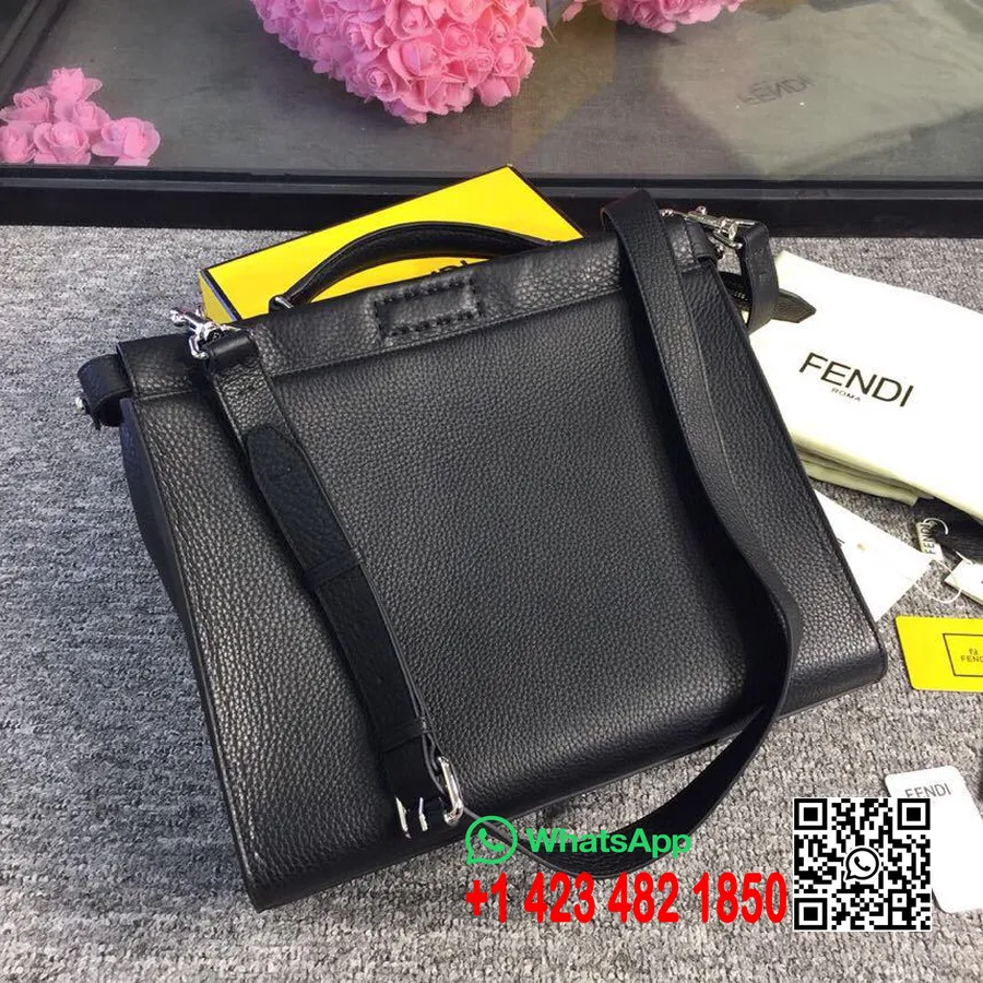 Fendi Peekaboo X-lite Fit Ff Logo Romano δερμάτινη τσάντα από δέρμα κατσίκας 36cm συλλογή άνοιξη/καλοκαίρι 2019, μαύρο/άσπρο