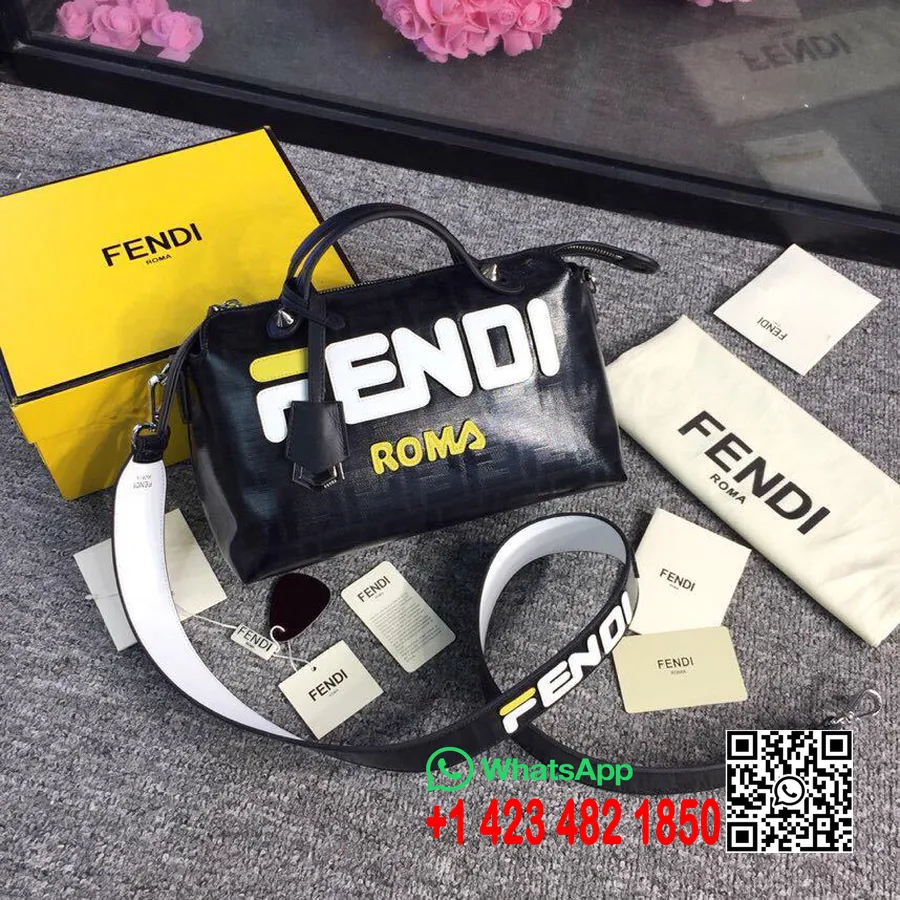 Fendi X Fila Mania Logo Forresten Vanlig Veske 28cm Vår/sommer 2019 Kolleksjon, Svart