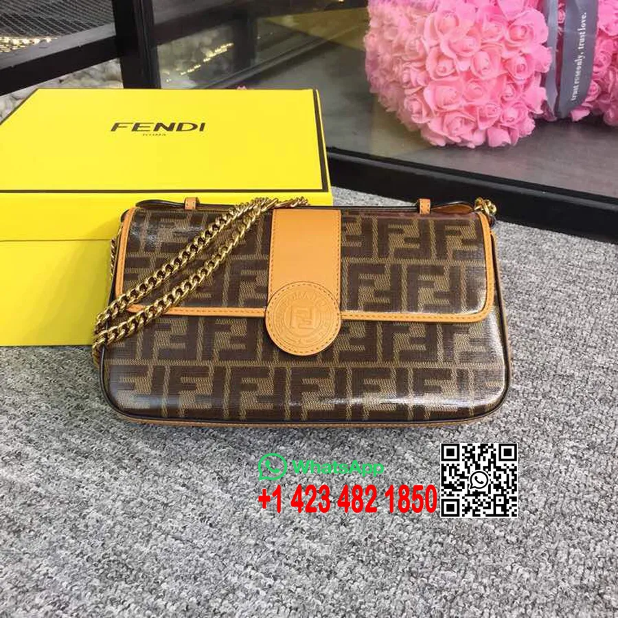 Сумка через плечо Fendi Double FF Baguette 26см, коллекция весна/лето 2019, коричневый