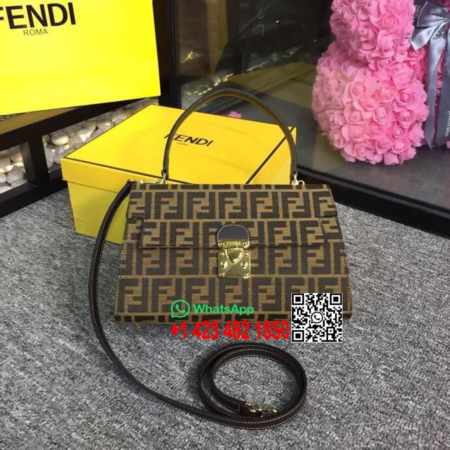 Fendi FF Tas Bahu Kanvas Single Handle 30Cm Koleksi Spring/Summer 2019, Coklat/Hitam