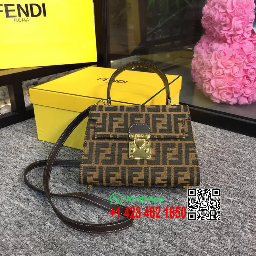 Fendi Ff Canvas Enkelthåndtak 20 Cm Skulderveske Vår/sommer 2019 Kolleksjon, Brun/svart