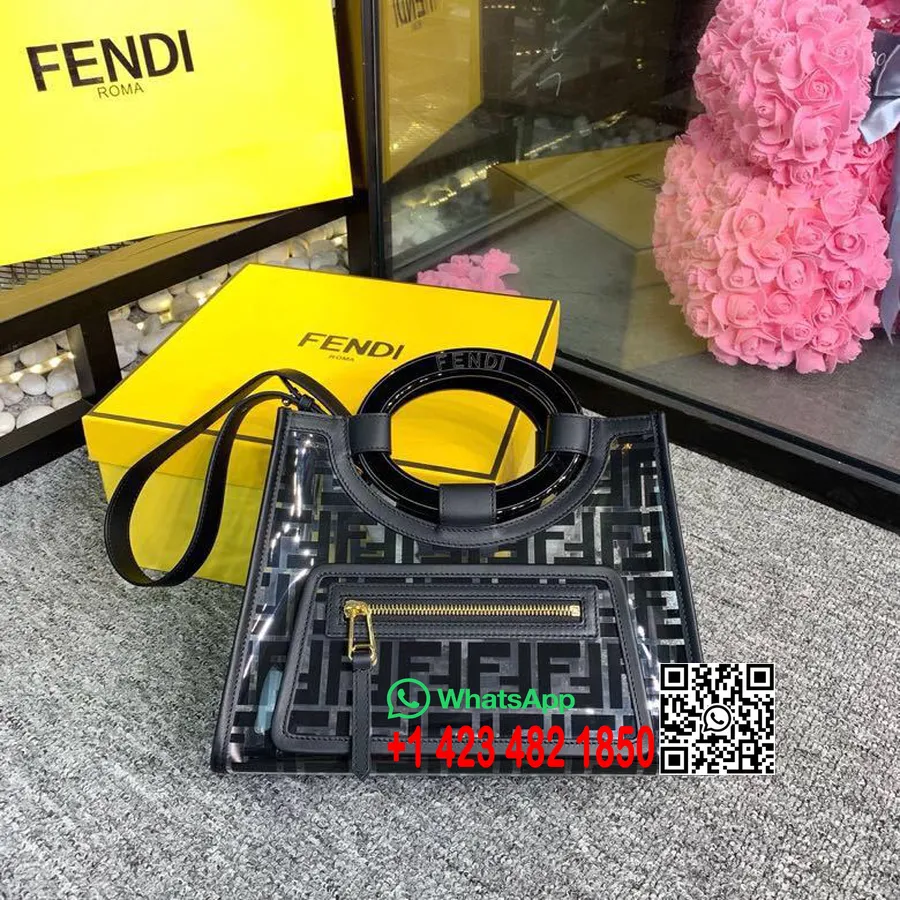 Geanta Shopper Fendi Ff Pu Logo Gravat Runaway 28cm Piele De Vitel Colectia Primavara/vara 2019, Negru