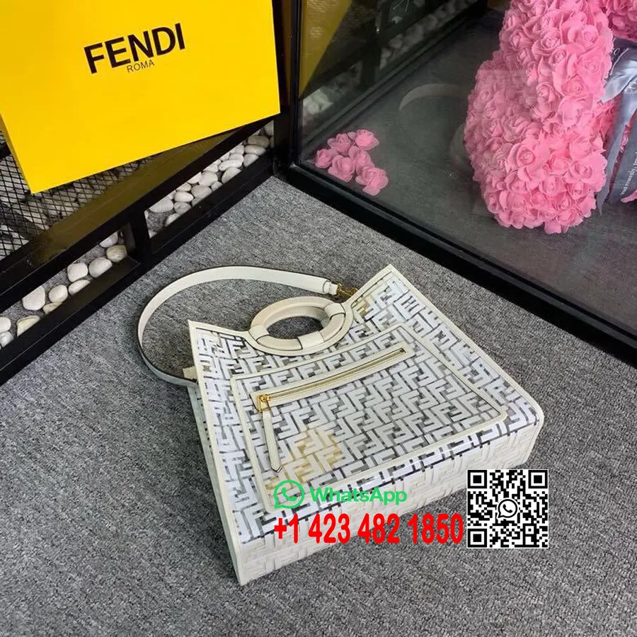 Fendi Ff Pu Logotipo Em Relevo Bolsa De Compras Runaway 42 Cm Couro De Bezerro Coleção Primavera/verão 2019, Branco