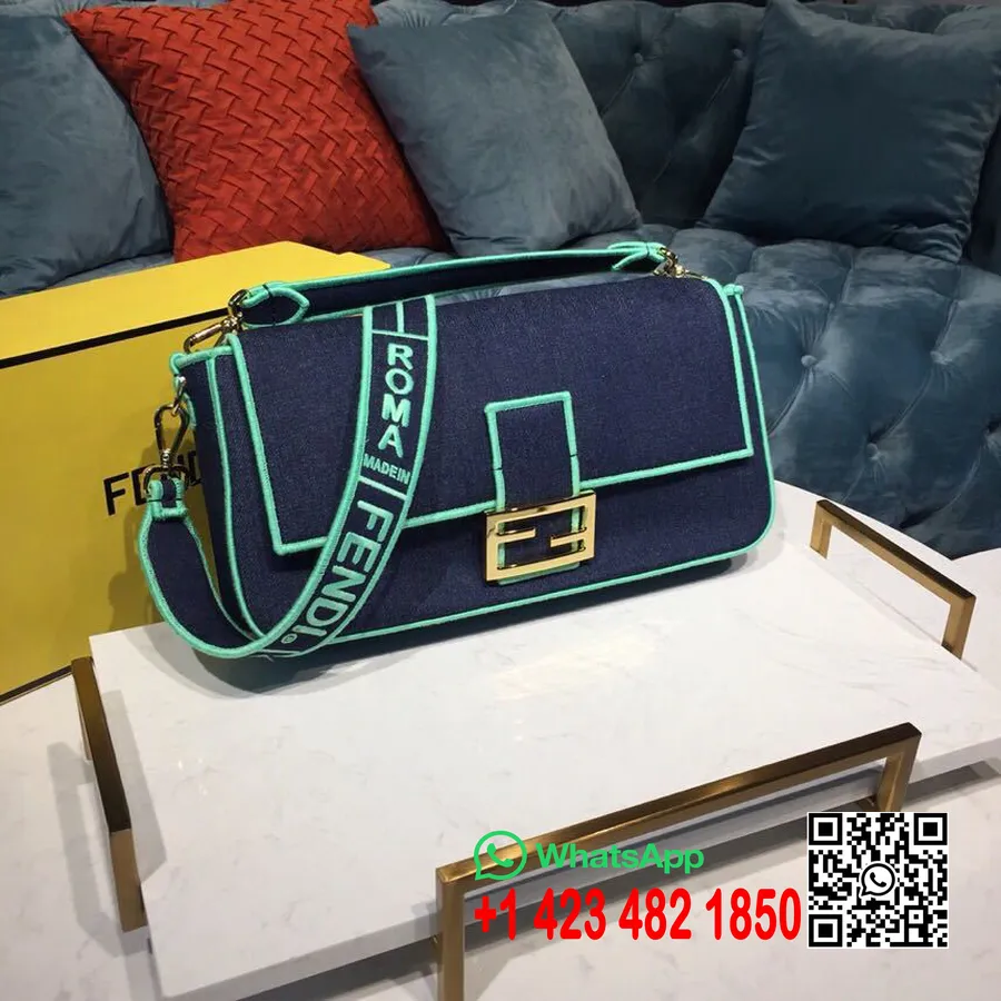 Tas Pegangan Atas Baguette Denim Fendi Koleksi Musim Semi/musim Panas 35cm 2019, Hijau