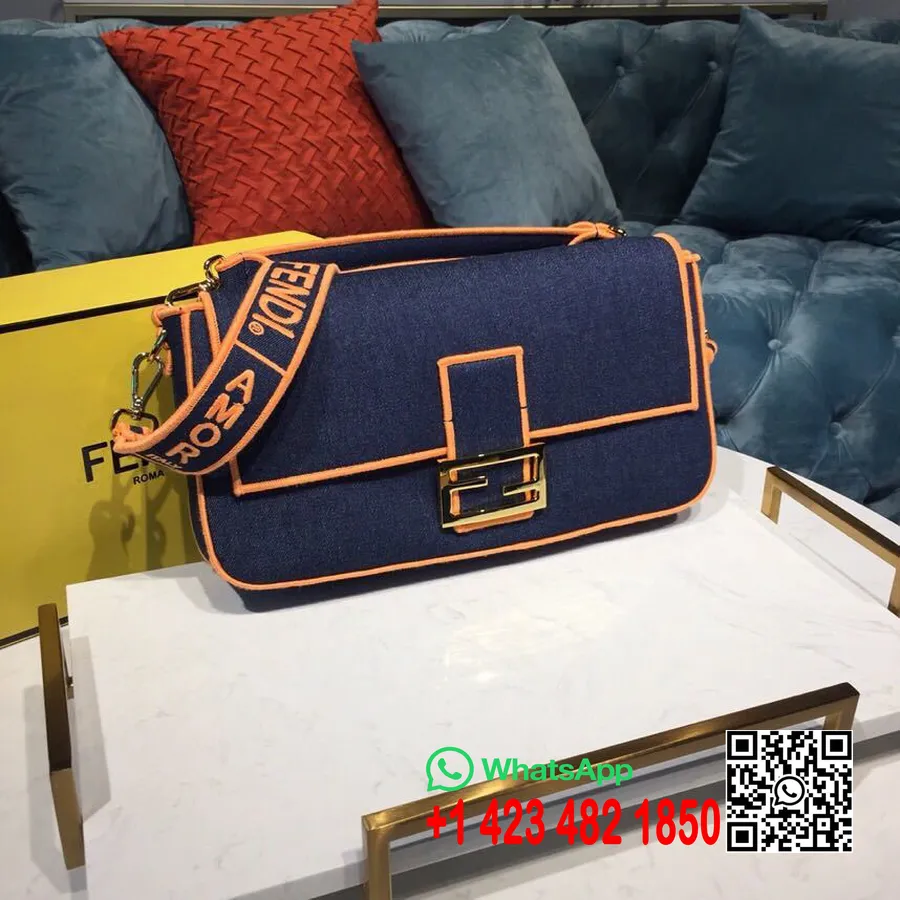 Fendi Denim Baguette Käepidemega Kott 35cm Kevad/suvi 2019 Kollektsioon, Oranž