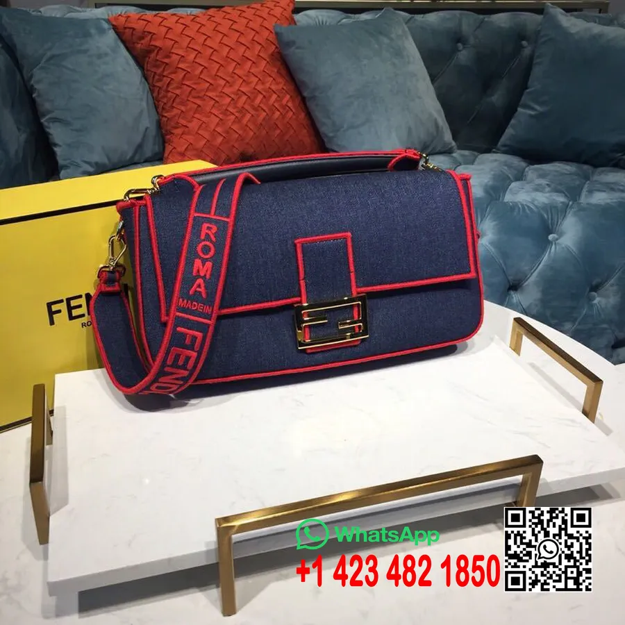 Fendi Denim Baguette Top Handle Bag 35cm Spring/Summer 2019 Collection, Red