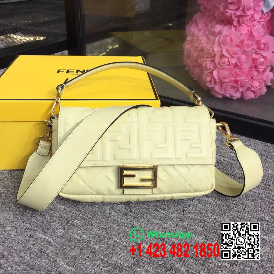 Fendi Ff ανάγλυφη τσάντα μπαγκέτας 26cm συλλογή άνοιξη/καλοκαίρι 2019, κίτρινο