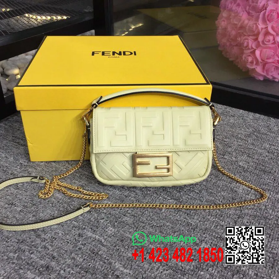 Fendi Ff Kabartmalı Baget üst Saplı çanta 18cm İlkbahar/Yaz 2019 Koleksiyonu, Sarı