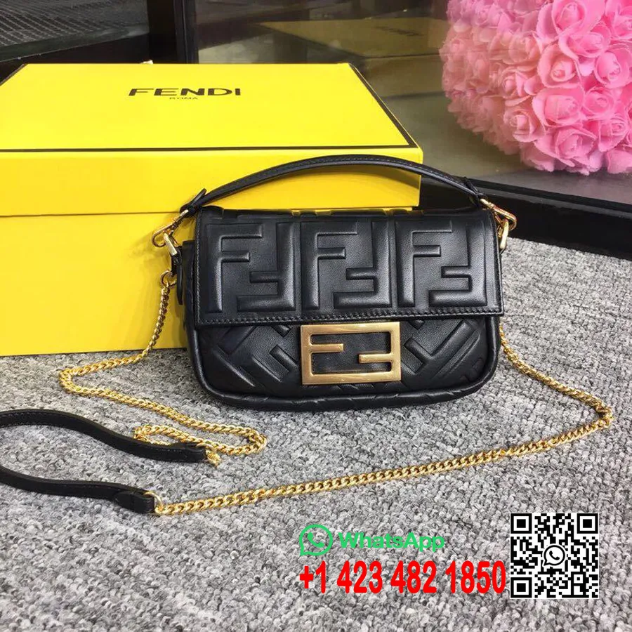 Fendi Ff Embossed Baguette Topp Håndtak Bag 18cm Vår/sommer 2019 Kolleksjon, Svart