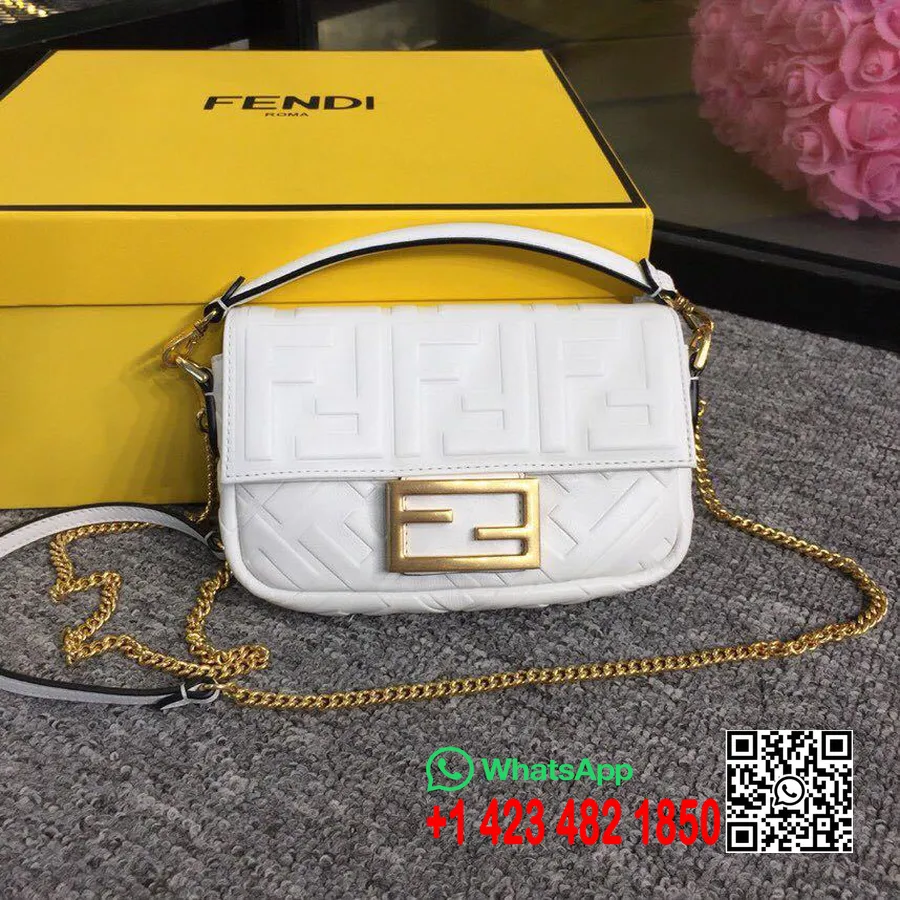 Fendi Ff Embossed Baguette Topp Håndtak Bag 18cm Vår/sommer 2019 Kolleksjon, Hvit