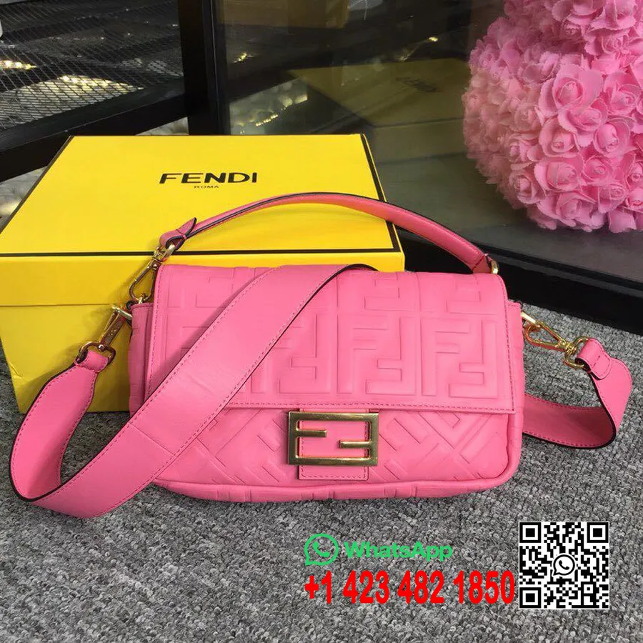 Fendi Ff Embossed Baguette Top Handle Bag 26cm Vår/sommer 2019 Kolleksjon, Rosa