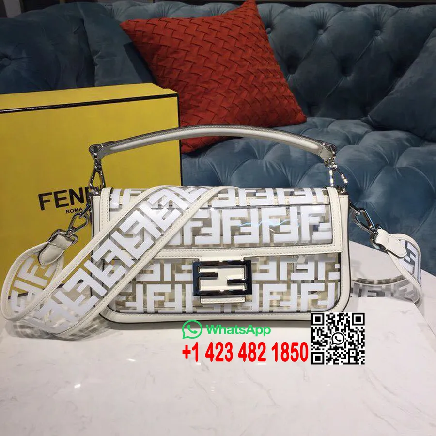 Fendi Ff Pu Baguette Tas 28cm Koleksi Musim Semi/musim Panas 2019, Putih