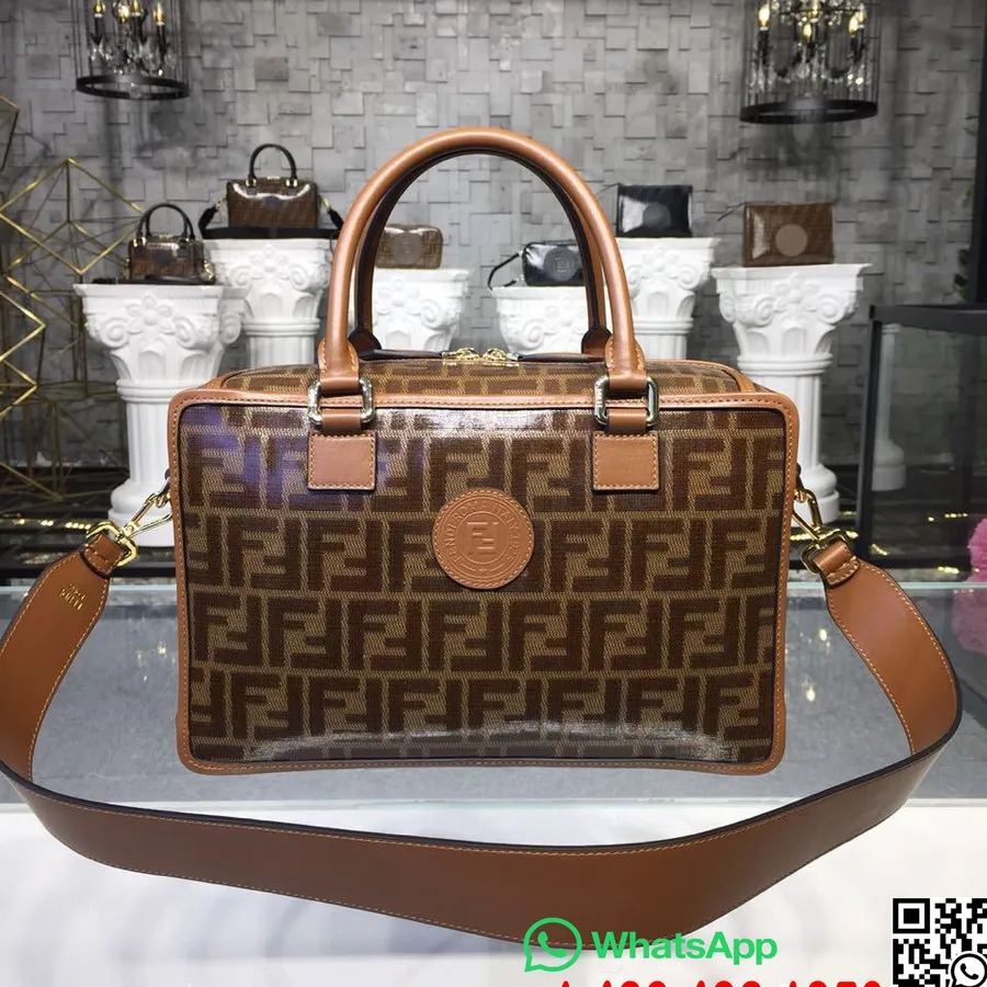 Fendi Ff καμβάς διπλή λαβή 30cm τσάντα μπόουλινγκ συλλογή φθινόπωρο/χειμώνας 2018, καφέ