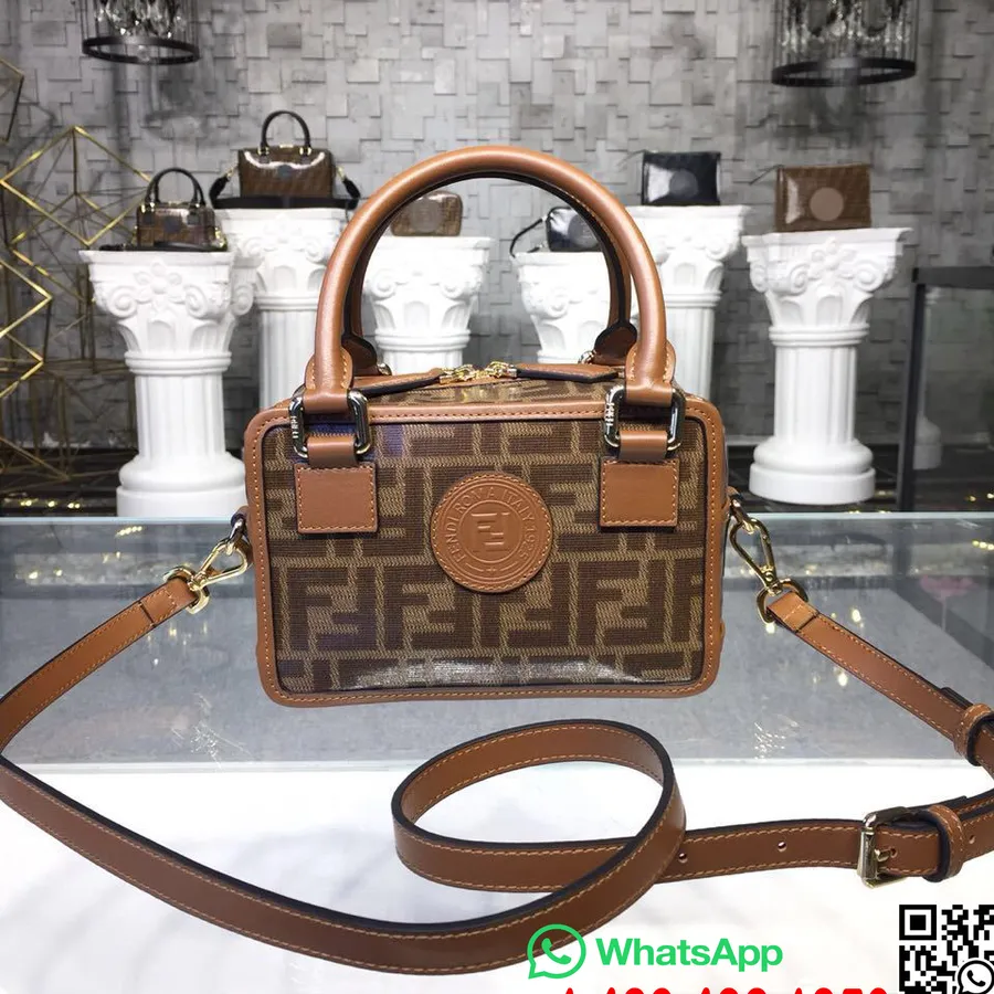 Холщовая сумка для боулинга Fendi Ff с двойной ручкой, 20 см, коллекция осень/зима 2018, коричневый