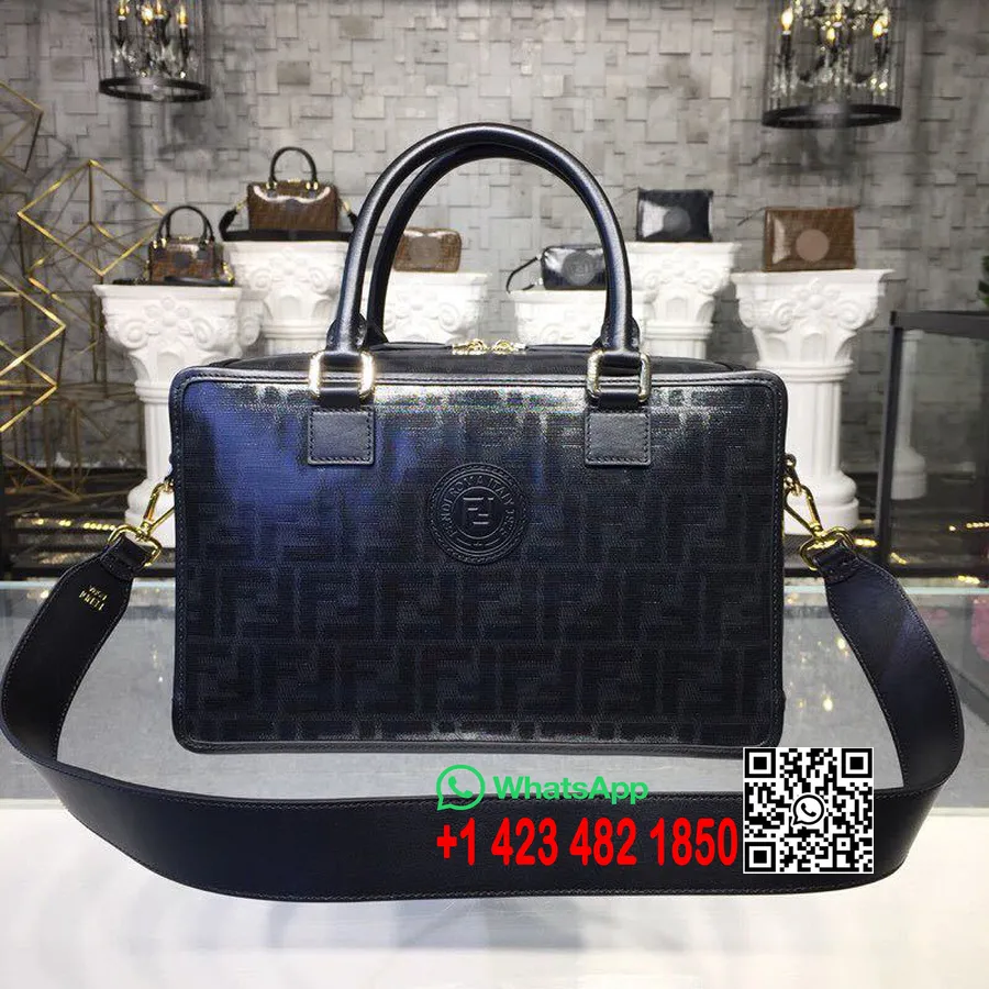 Холщовая сумка для боулинга Fendi Ff с двойной ручкой, 30 см, коллекция осень/зима 2018, черный