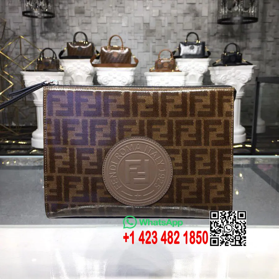 Tas Pouch Kanvas Fendi Ff Koleksi Musim Gugur/dingin 2018, Coklat