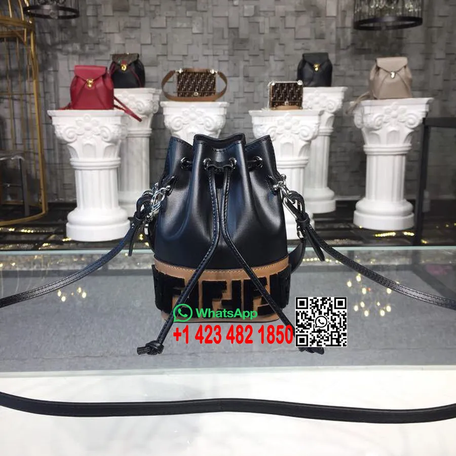 רקמת Fendi Ff Mon Tresor Bucket Bag עור עגל 18 ס"מ קולקציית סתיו/חורף 2018, שחור