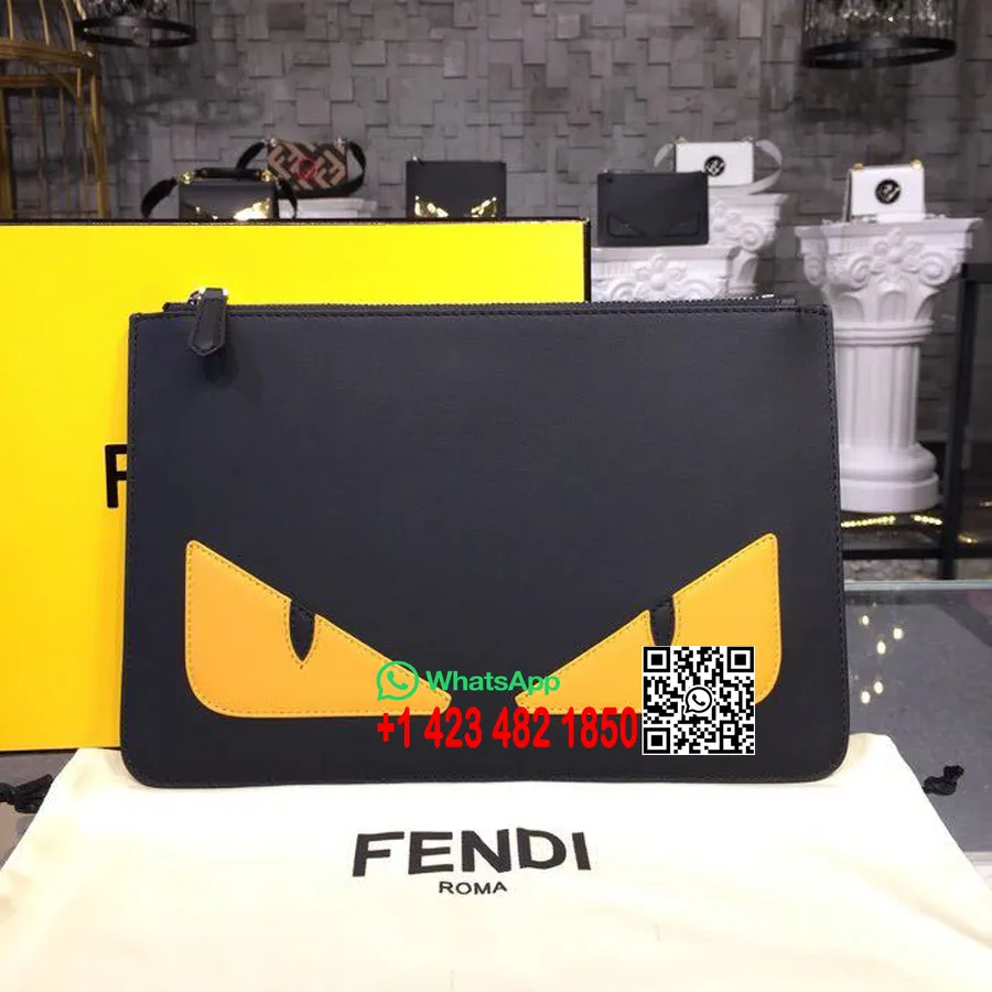 Bolso Fendi Selleria Monster De 30 Cm, Colección Primavera/verano 2018, Negro/amarillo