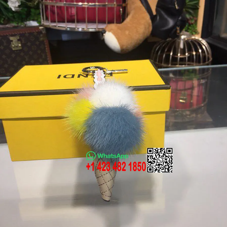 Fendi Ice Cream Fox Fur and Leather Bag Charm Spring/Summer 2018 Collection, White