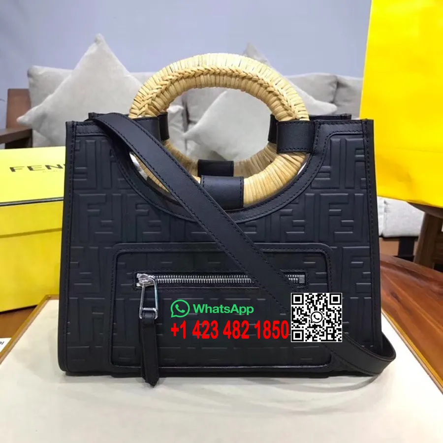 Fendi Ff релефно лого Runaway Shopper чанта от телешка кожа 30 см колекция пролет/лято 2018, черна