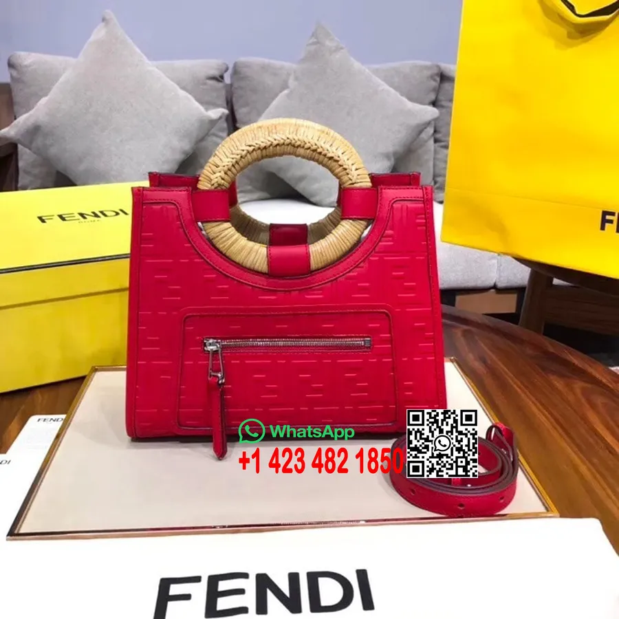 Fendi Ff релефно лого Runaway Shopper чанта от телешка кожа 30 см колекция пролет/лято 2018, червена