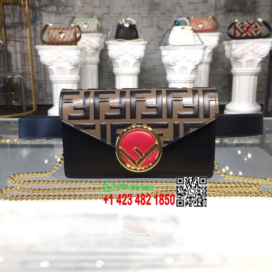 Fendi Ff Belt Fanny Pack τσάντα 18cm δέρμα μοσχαριού Pre-fall 2018 συλλογή, μαύρο/καφέ