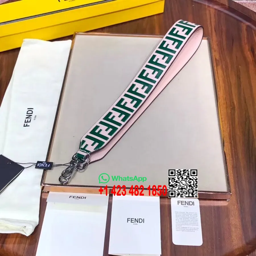 Fendi Strap You FF Logo Tali Tas Panjang 90Cm Kulit Anak Sapi Koleksi Musim Gugur/Dingin 2018 Merah Muda/Turquoise