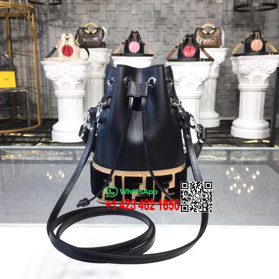 רקמה Fendi Ff Mon Tresor Bucket Bag עור עגל 18 ס"מ קולקציית סתיו/חורף 2018 שחור