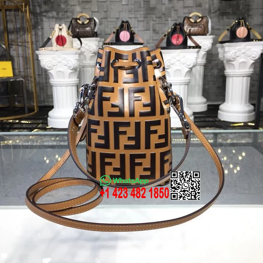 Fendi Embossed Ff Mon Tresor דלי תיק עור עגל 18 ס"מ קולקציית סתיו/חורף 2018 חום