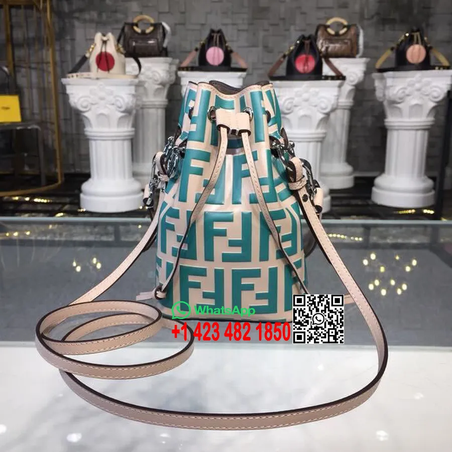 Fendi ανάγλυφο Ff Mon Tresor Bucket Bag δέρμα μοσχαριού 18cm συλλογή φθινόπωρο/χειμώνας 2018 μπεζ/τιρκουάζ