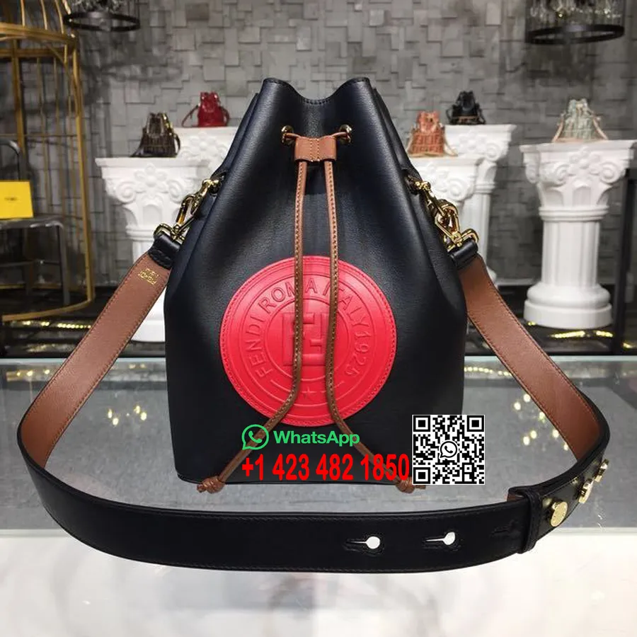 Fendi Mon Tresor Bucket Bag δέρμα μοσχαριού 18cm συλλογή φθινόπωρο/χειμώνας 2018 μαύρο/κόκκινο