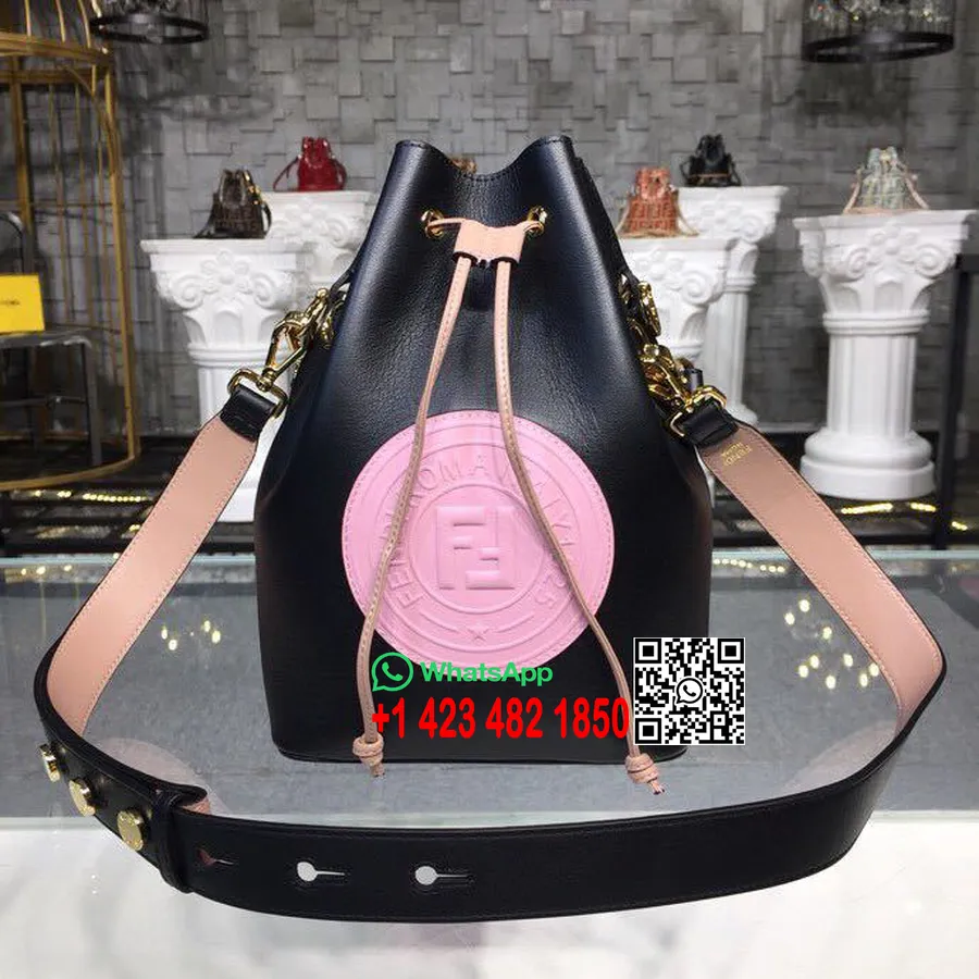 Fendi Mon Tresor Bucket Bag δέρμα μοσχαριού 18cm συλλογή φθινόπωρο/χειμώνας 2018 μαύρο/ροζ