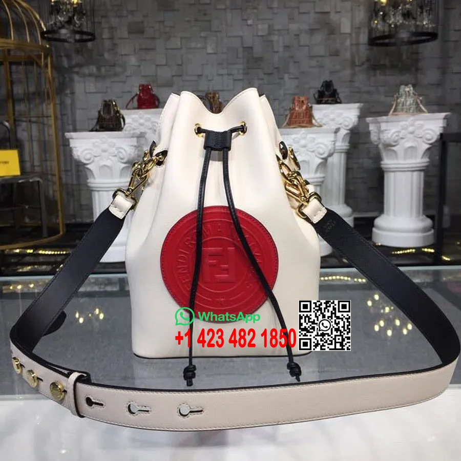 Fendi Mon Tresor Bucket Bag δέρμα μοσχαριού 18cm συλλογή φθινόπωρο/χειμώνας 2018 λευκό/κόκκινο