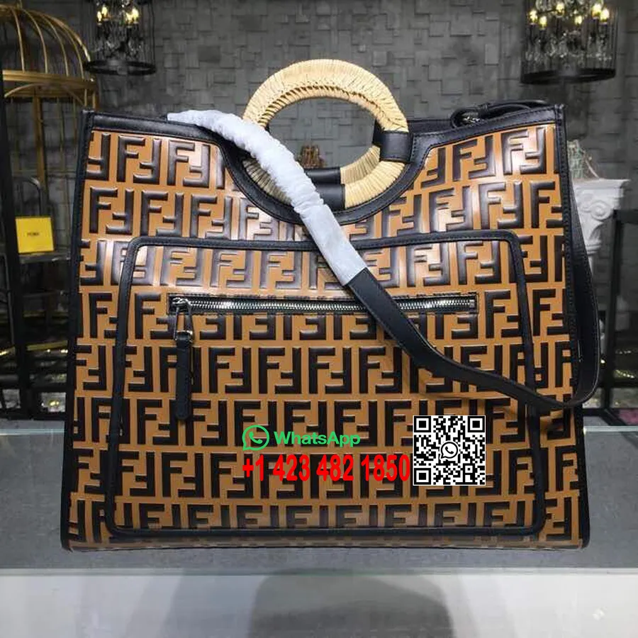 Geanta Shopper Runaway Logo Fendi Ff Piele De Vitel 45cm Colectia Primavara/vara 2018, Maro