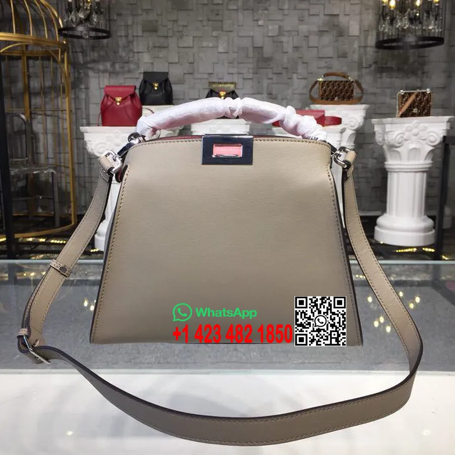 Fendi Peekaboo Essential Tasche Aus Kalbsleder, 28 Cm, Frühjahr/Sommer-Kollektion 2018, Grau/Rosa