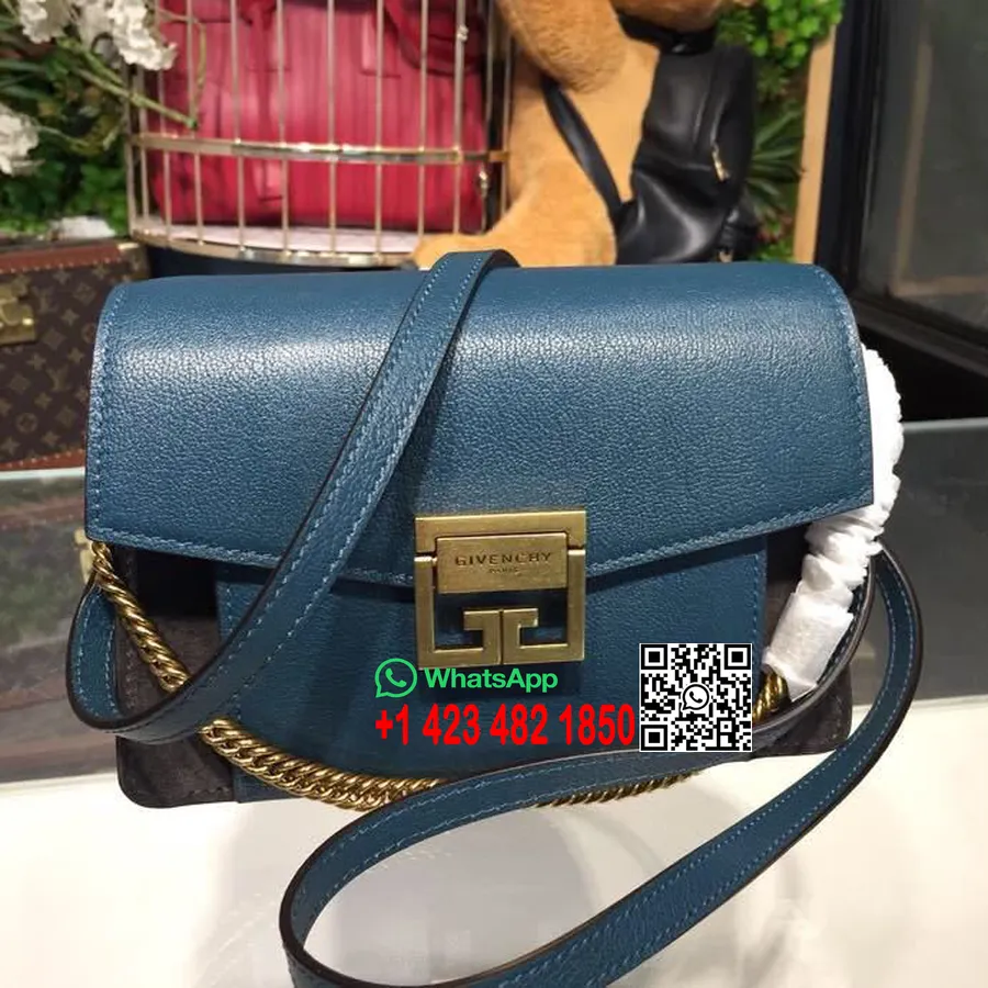 Sac Bandoulière Gavechy Gv3 22cm Cuir De Veau Grainé Collection Printemps/été 2018, Bleu