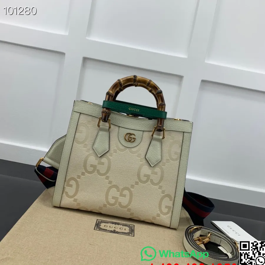 Bolso Tote Gucci Diana Jumbo Gg De Lona 27 Cm 702721 Piel De Becerro Colección Love Parade Otoño/invierno 2022, Blanquecino/marf